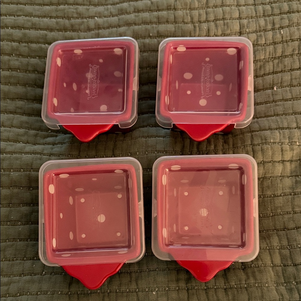 Set of 4 Red Square Food Storage Containers with Polka Dots